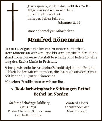 Traueranzeige von Manfred Könemann von SYK