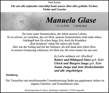 Traueranzeige von Manuela Glase von SYK