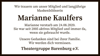 Traueranzeige von Marianne Kaulfers von SYK