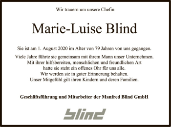 Traueranzeige von Marie-Luise Blind von SYK