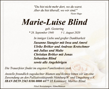 Traueranzeige von Marie-Luise Blind von SYK