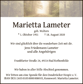 Traueranzeige von Marietta Lameter von SYK