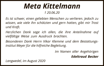 Traueranzeige von Meta Kittelmann von SYK