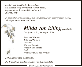 Traueranzeige von Milda von Elling von SYK