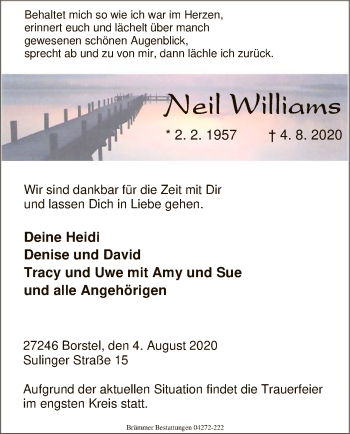 Traueranzeige von Neil Williams von SYK