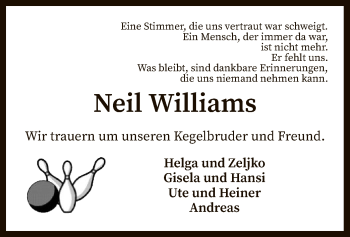 Traueranzeige von Neil Williams von SYK