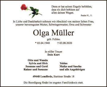 Traueranzeige von Olga Müller von SYK