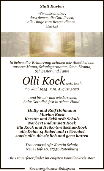 Traueranzeige von Olli Kock von SYK