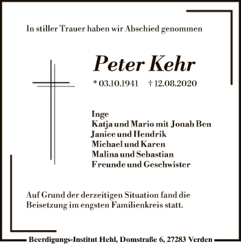 Traueranzeige von Peter Kehr von SYK