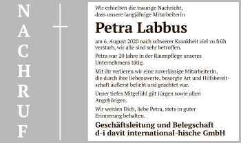 Traueranzeige von Petra Labbus von SYK