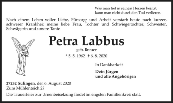 Traueranzeige von Petra Labbus von SYK