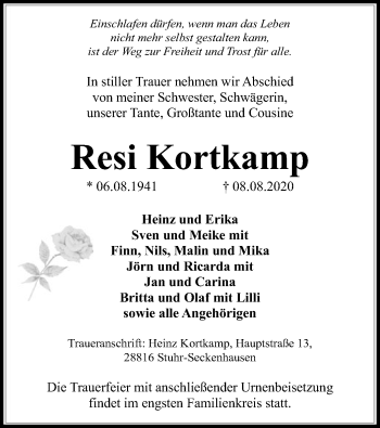 Traueranzeige von Resi Kortkamp von SYK