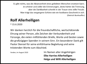 Traueranzeige von Rolf Allerheiligen von SYK