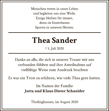 Traueranzeige von Thea Sander von SYK