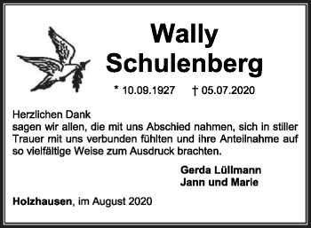 Traueranzeige von Wally Schulenberg von SYK