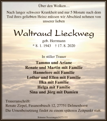 Traueranzeige von Waltraud Lieckweg von SYK