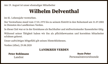 Traueranzeige von Wilhelm Delventhal von SYK