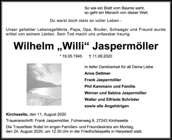 Traueranzeige von Wilhelm  Jaspermöller von SYK