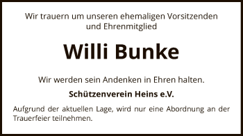 Traueranzeige von Willi Bunke von SYK