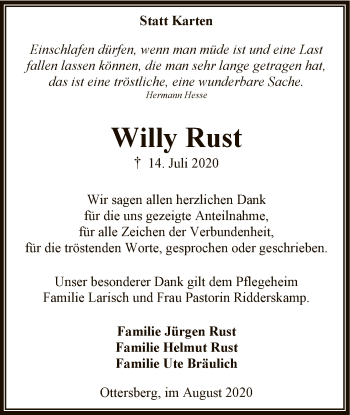 Traueranzeige von Willy Rust von SYK