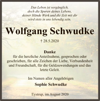 Traueranzeige von Wolfgang Schwudke von SYK