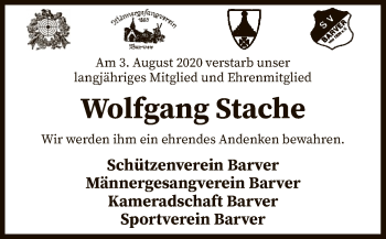 Traueranzeige von Wolfgang Stache von SYK