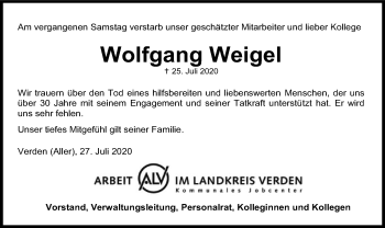 Traueranzeige von Wolfgang Weigel von SYK