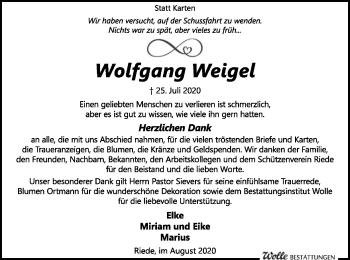 Traueranzeige von Wolfgang Weigel von SYK