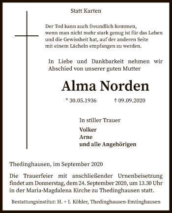 Traueranzeige von Alma Norden von SYK