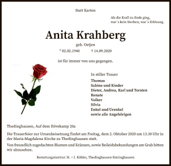 Traueranzeige von Anita Krahberg von SYK