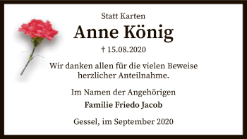 Traueranzeige von Anne König von SYK