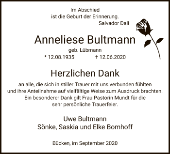 Traueranzeige von Anneliese Bultmann von SYK