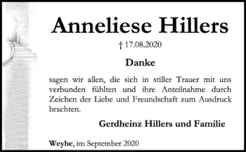 Traueranzeige von Anneliese Hillers von SYK