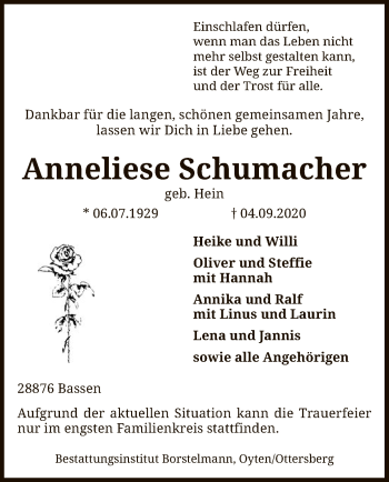 Traueranzeige von Anneliese Schumacher von SYK