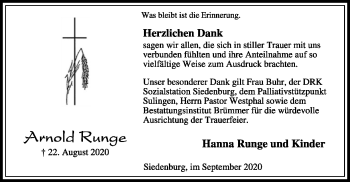 Traueranzeige von Arnold Runge von SYK