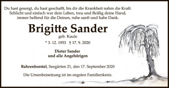 Traueranzeige von Brigitte Sander von SYK