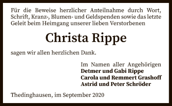 Traueranzeige von Christa Rippe von SYK