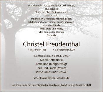 Traueranzeige von Christel Freudenthal von SYK