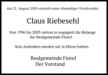 Traueranzeige von Claus Riebesehl von SYK