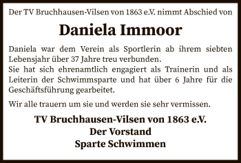 Traueranzeige von Daniela Immoor von SYK