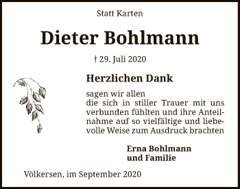 Traueranzeige von Dieter Bohlmann von SYK