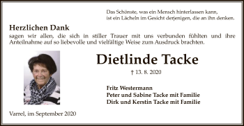 Traueranzeige von Dietlinde Tacke von SYK