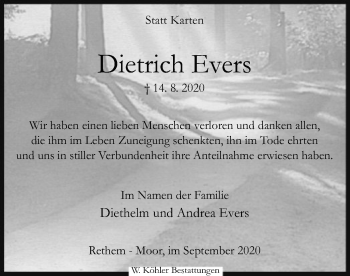 Traueranzeige von Dietrich Evers von SYK