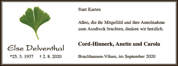 Traueranzeige von Else Delventhal von SYK