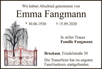 Traueranzeige von Emma Fangmann von SYK