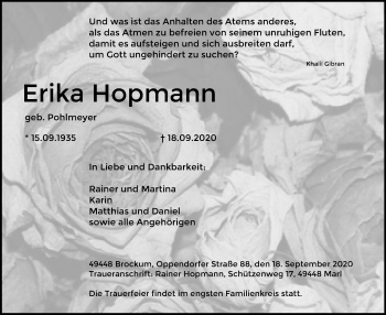 Traueranzeige von Erika Hopmann von SYK