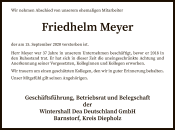 Traueranzeige von Friedhelm Meyer von SYK