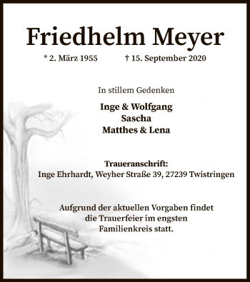 Traueranzeige von Friedhelm Meyer von SYK