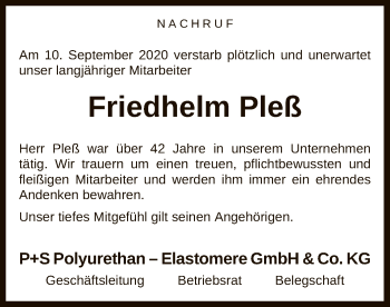 Traueranzeige von Friedhelm Pleß von SYK