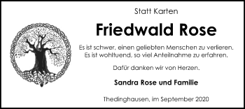 Traueranzeige von Friedwald Rose von SYK